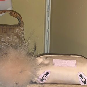 Balenciaga Paris mini cosmetic pouch w free fluffy keychain